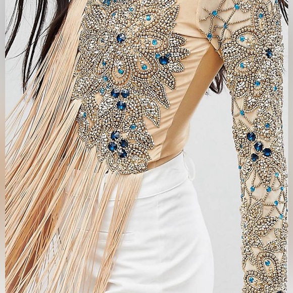 A Star Is Born Tall one shoulder Embellished Bodysuit with Fringe detail - Picture 2 of 5